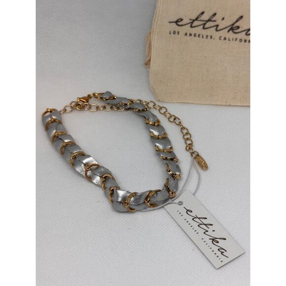 NEW ETTIKA ANTHROPOLOGY Silver/Gold Leather Choker Necklace - Picture 1 of 2